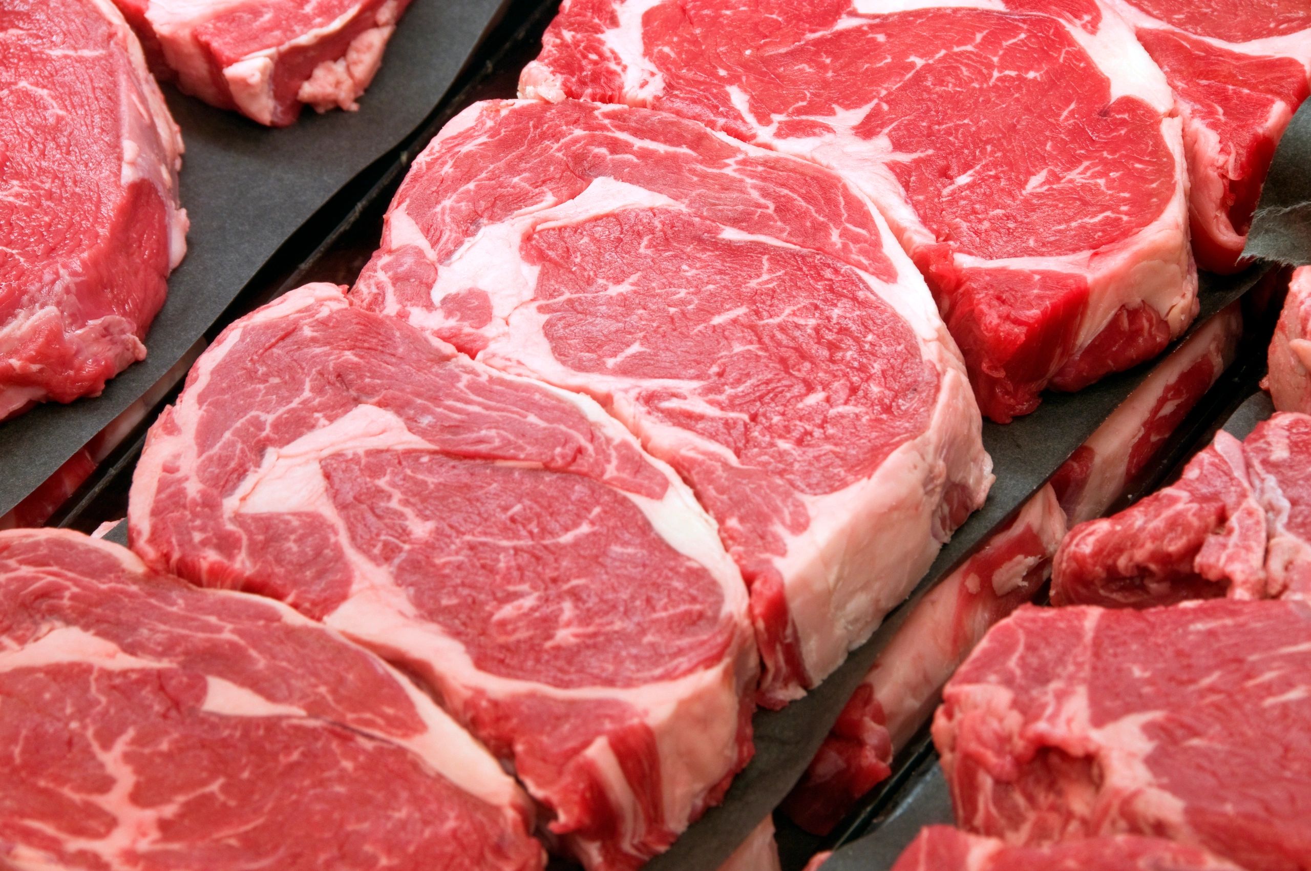 Fresh ribeye steaks for retail display