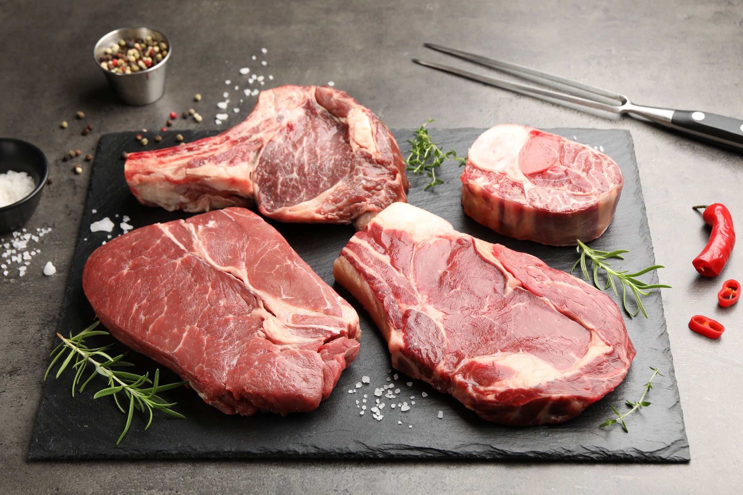 Raw beef cuts prepared for restaurant sourcing