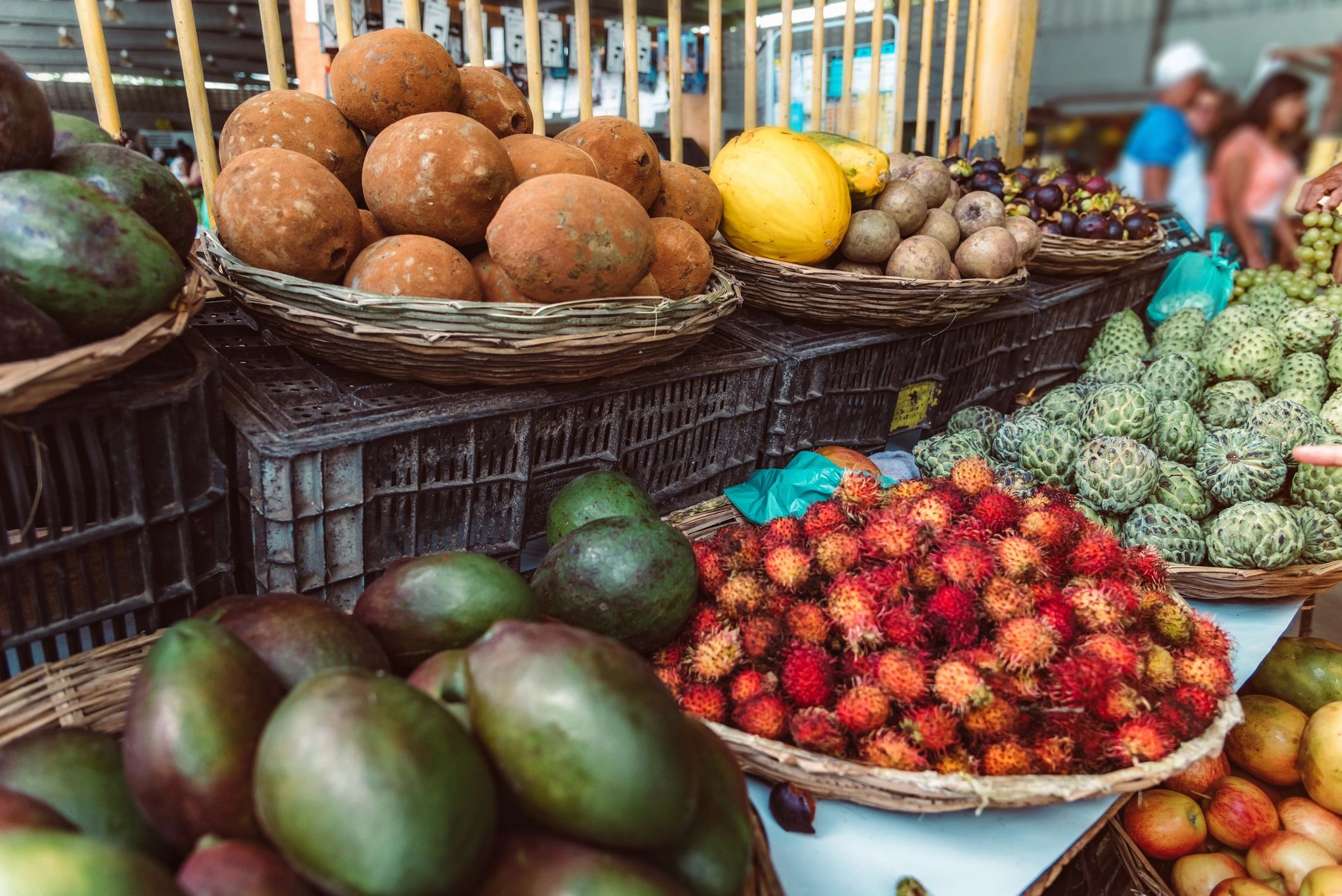 Fresh fruit crates at market